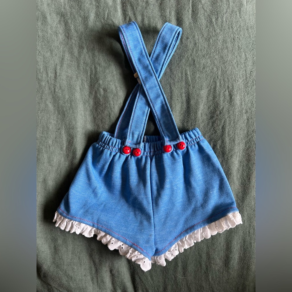 Vintage Carter's Blue Suspender Shorts with Red Buttons